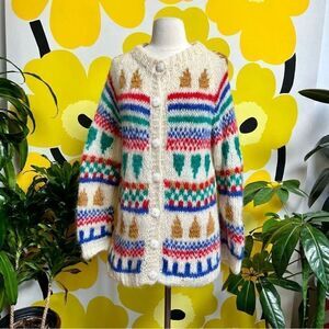 Insanely Cool Rainbow Vintage Italian Wool Knit Cardigan Sweater